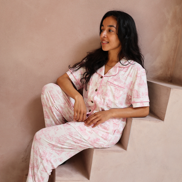 Ladies Pyjamas Set Pink Toile de Jouy