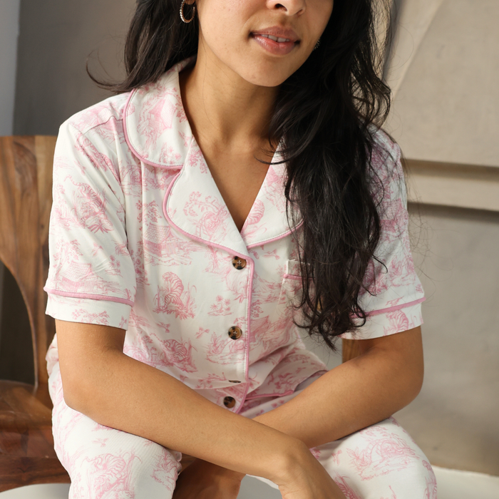 Ladies Pyjamas Set Pink Toile de Jouy