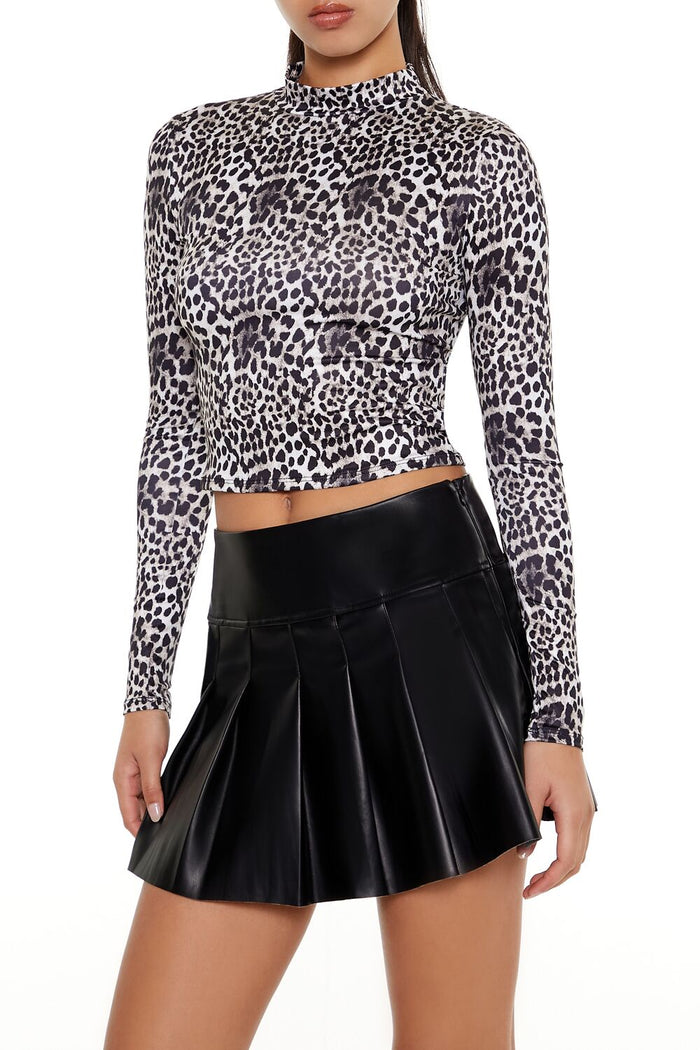 Leopard Mock Neck Crop Top