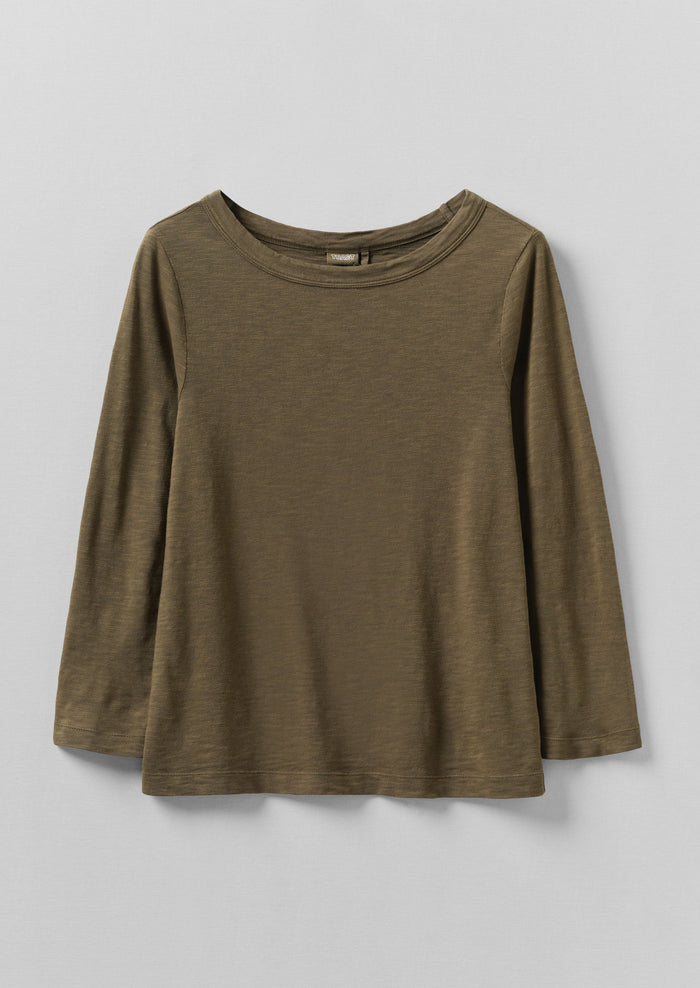 Lia Cotton Boat Neck Tee | Olive