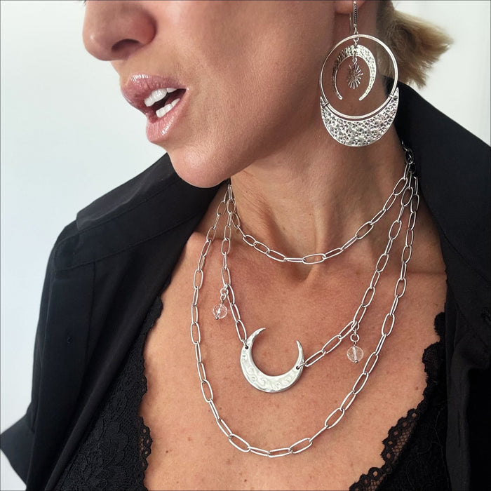 Light Crescent Moon Long Chain Necklace