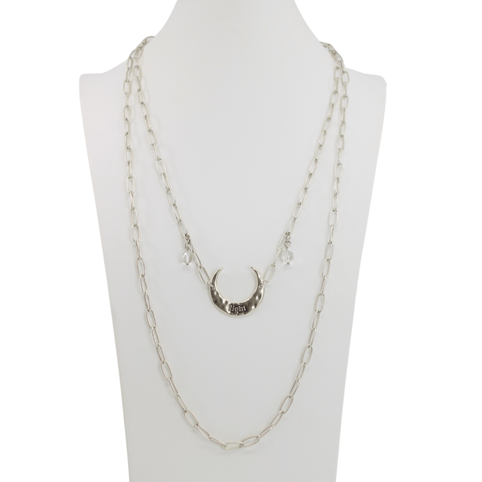 Light Crescent Moon Long Chain Necklace