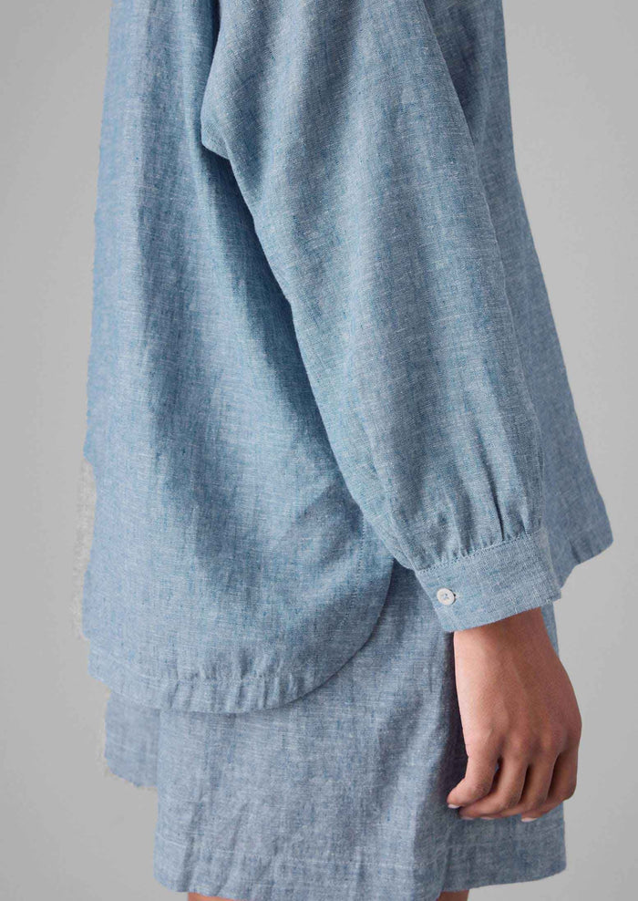 Lightweight Linen Cotton Lounge Top | Dusty Blue