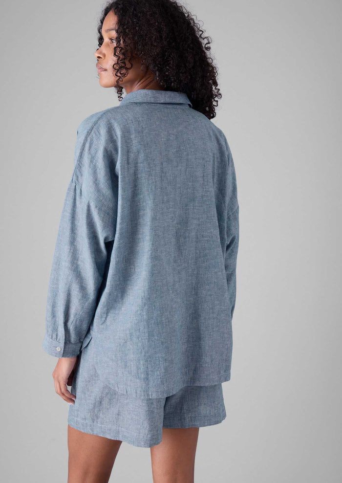 Lightweight Linen Cotton Lounge Top | Dusty Blue