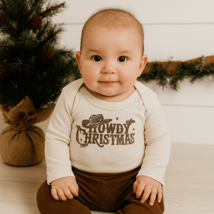 Baby long sleeve graphic bodysuit | howdy christmas finn + emma