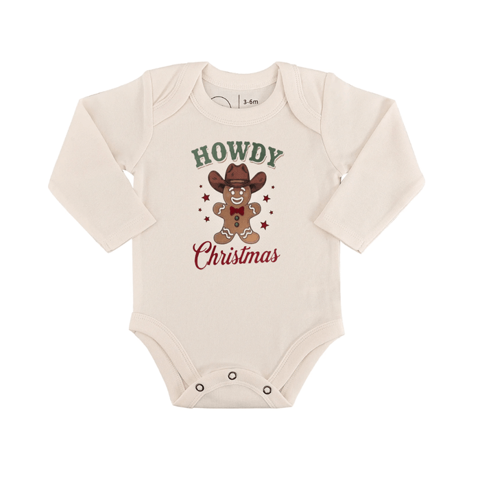 Baby long sleeve graphic bodysuit | howdy gingerbread christmas finn + emma