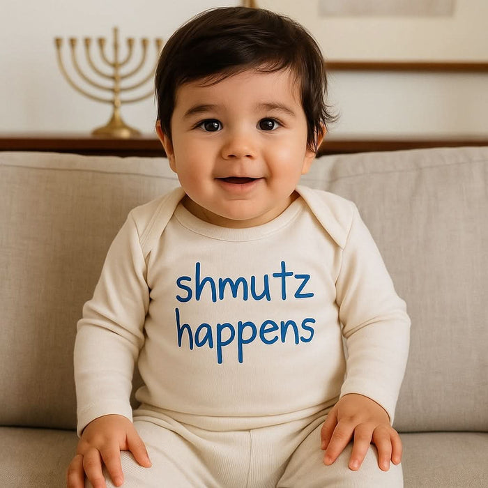 Baby long sleeve graphic bodysuit | schmutz happens finn + emma
