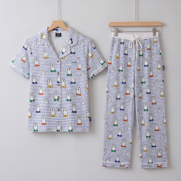 Men's Miffy Peek-a-Boo Blue bamboo pyjama set, front view