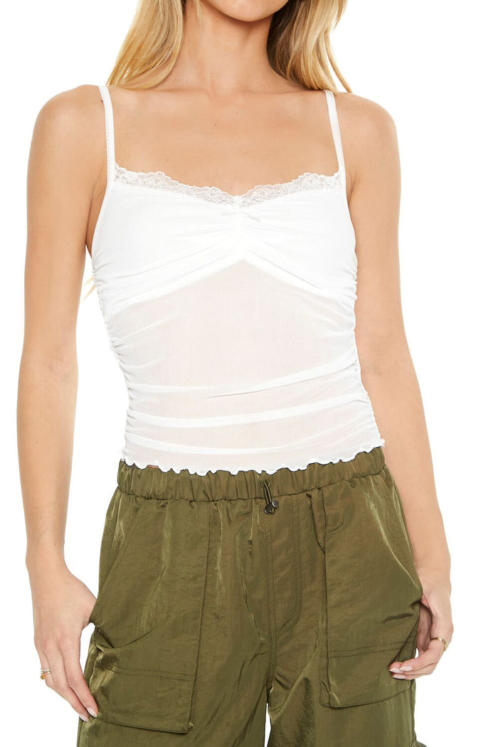 Mesh Lace-Trim Bow Cami