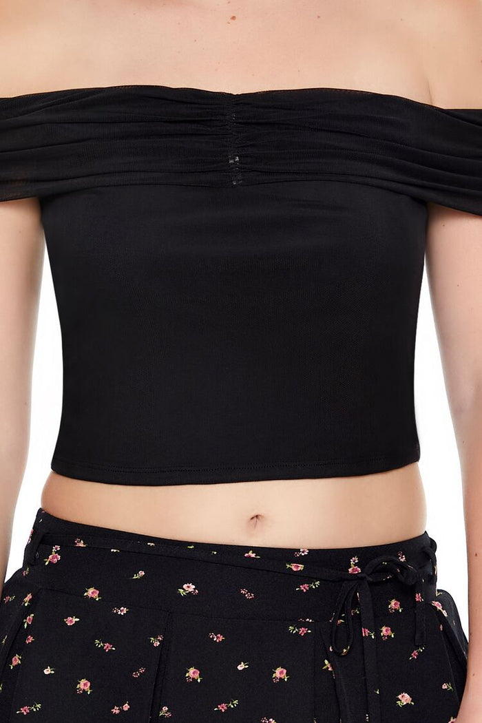 Mesh Off-the-Shoulder Crop Top