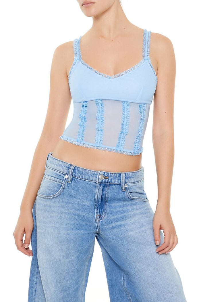 Mesh Ruffle-Trim Cropped Cami