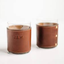 Monogrammed Leather Rocks Glasses (2)