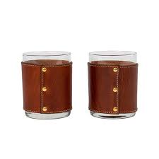 Monogrammed Leather Rocks Glasses (2)
