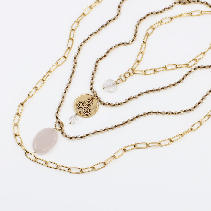 Antique Gold Finish / Beige Crystal Beads