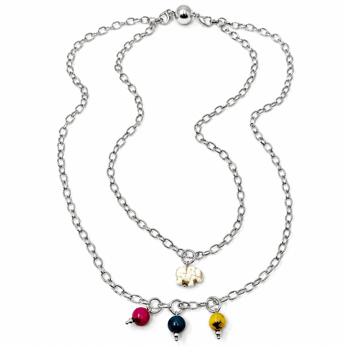 Off White Howlite Elephant Dainty Necklace