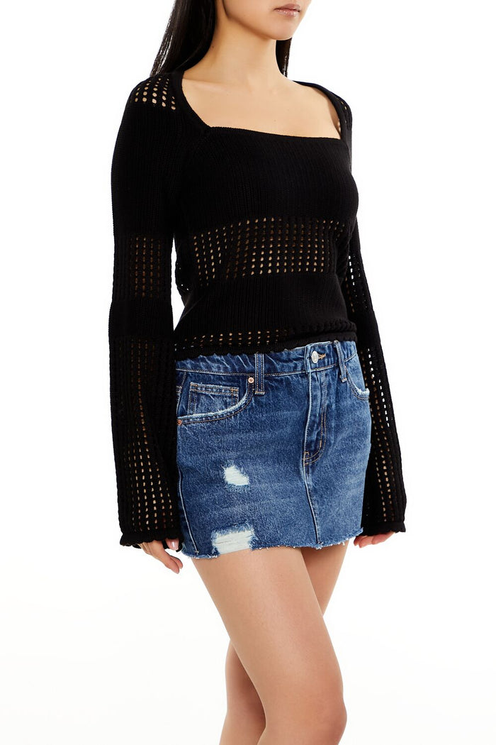 Open-Knit Bell-Sleeve Sweater
