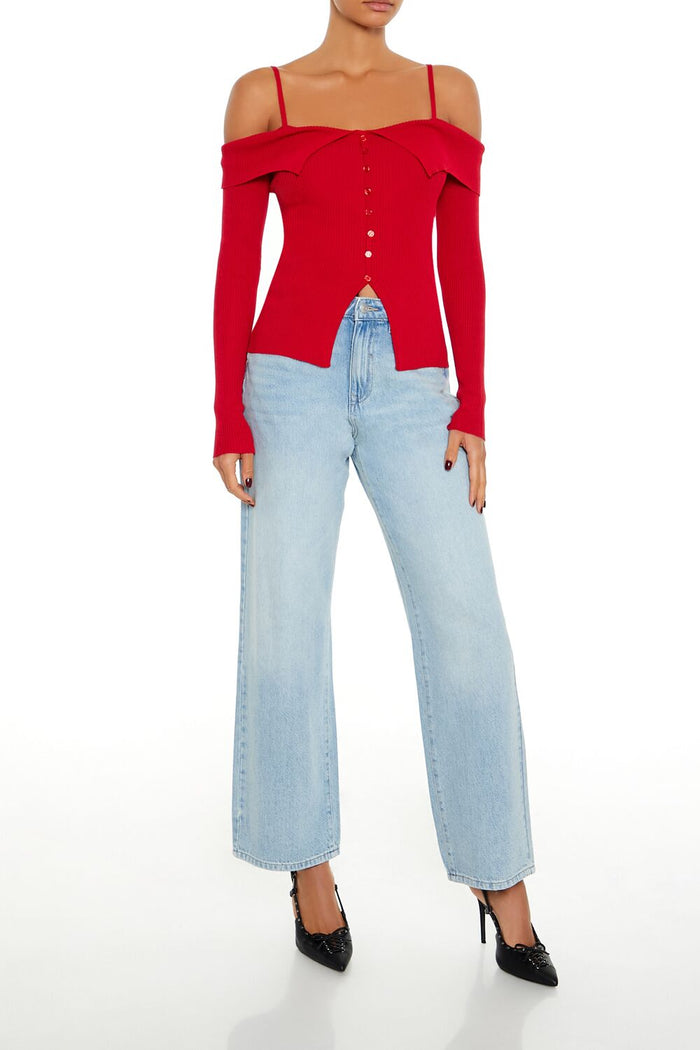 Open-Shoulder Sweater-Knit Top