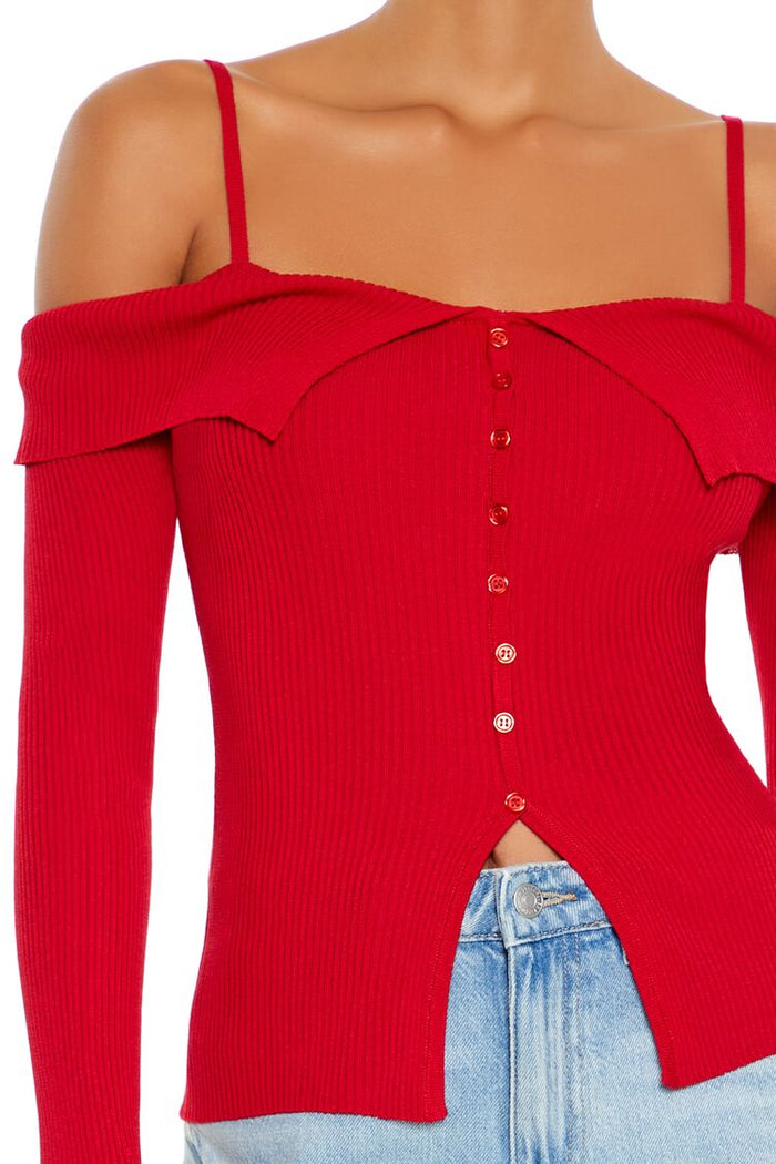 Open-Shoulder Sweater-Knit Top