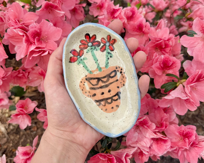 Orange Vase with Flowers Dish