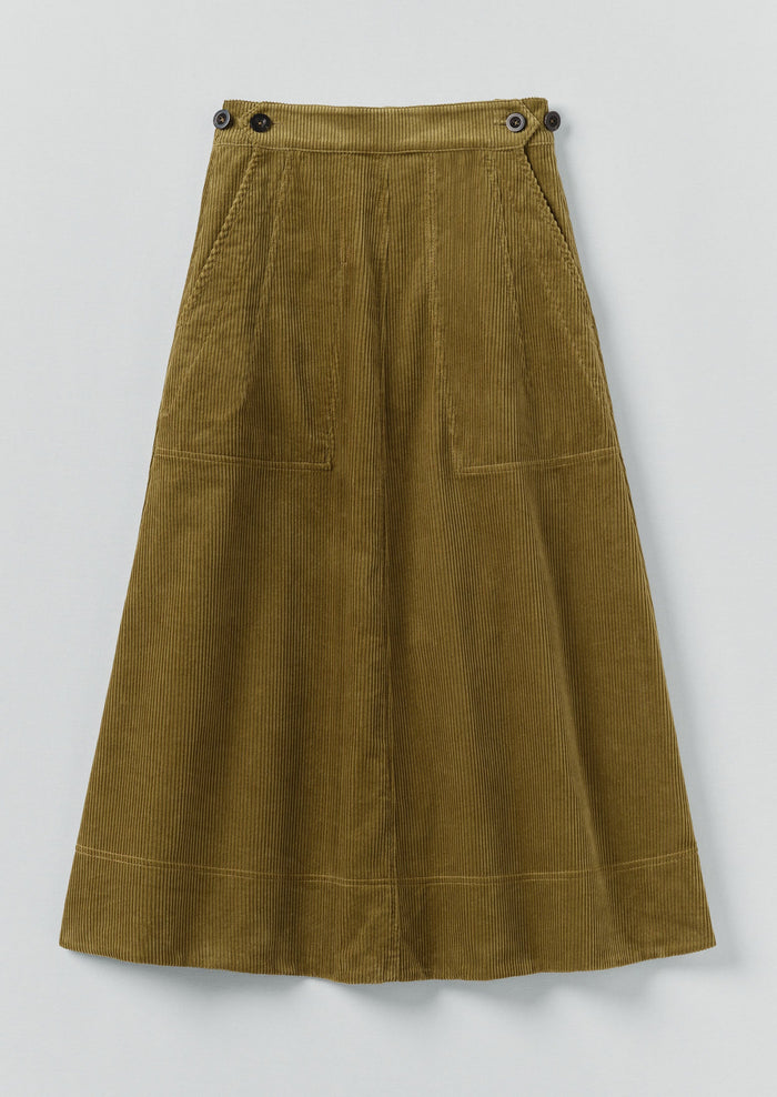 Organic Cord A Line Skirt | Antique Olive