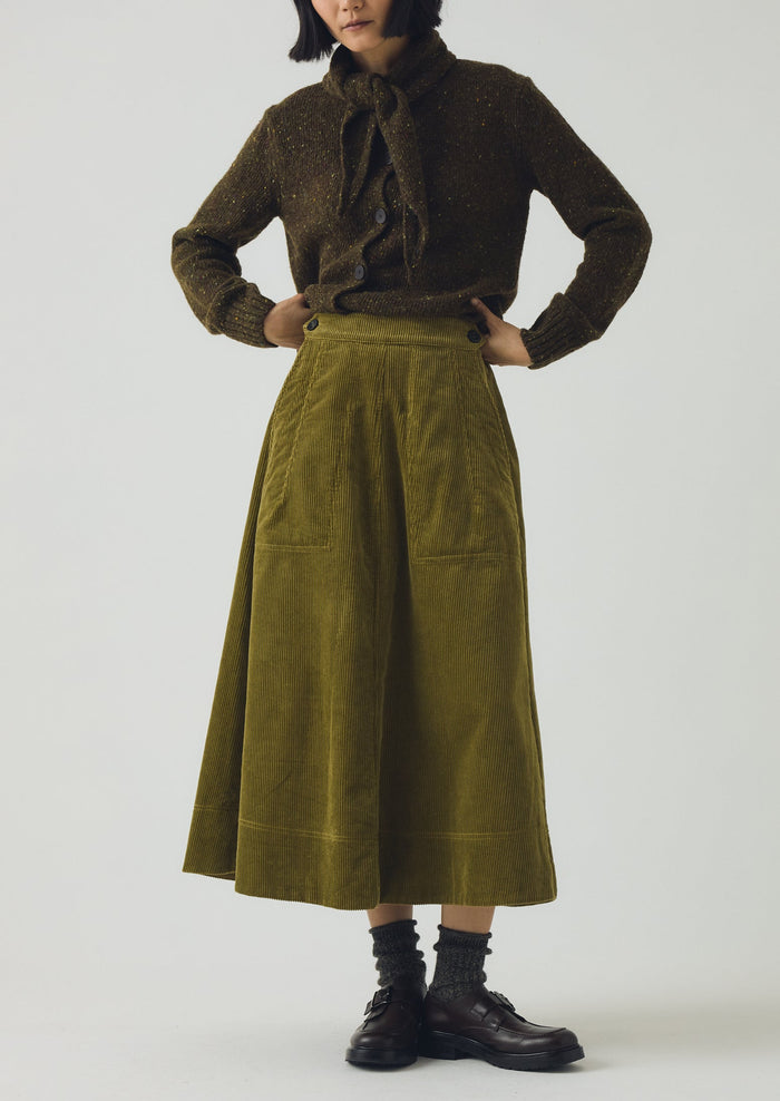 Organic Cord A Line Skirt | Antique Olive