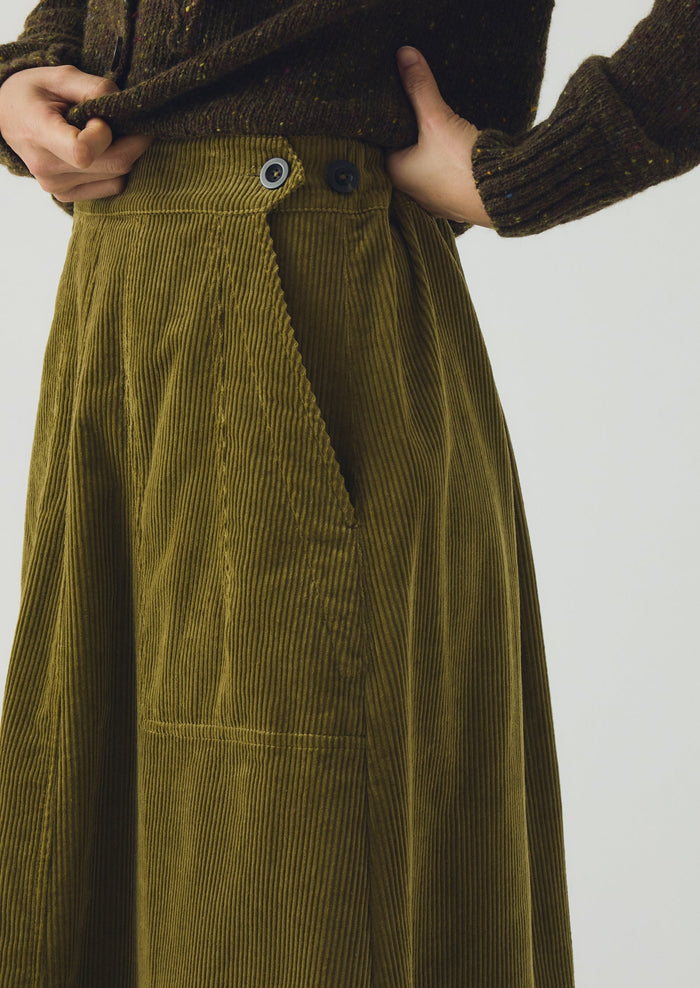 Organic Cord A Line Skirt | Antique Olive