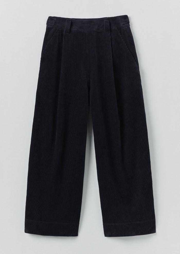 Organic Cord Pleat Front Trousers | Midnight