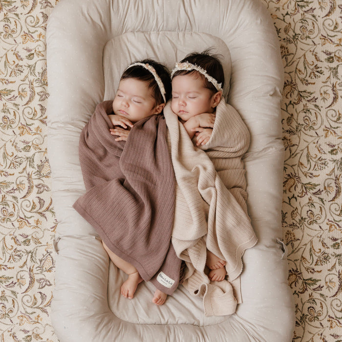 Baby Organic Ribbed Knit Cotton Baby Blanket Bleu La La