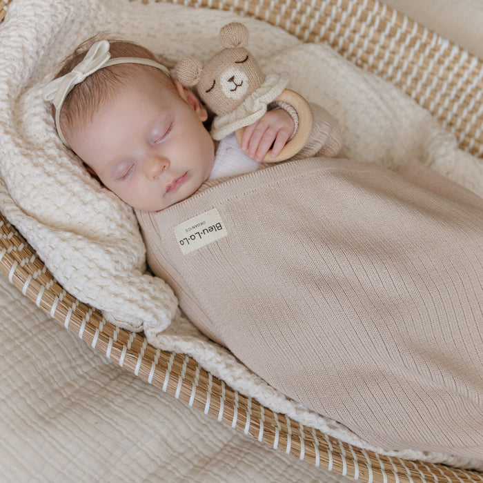 Baby Organic Ribbed Knit Cotton Baby Blanket Bleu La La