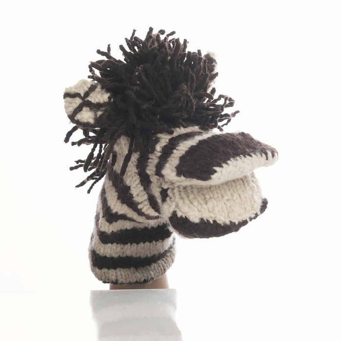 Baby Organic Wool Knit Hand Puppet  | Zachary the Zebra finn + emma