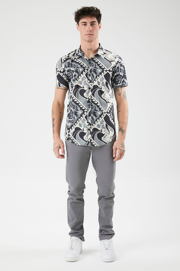 Ornate Print Curved-Hem Shirt