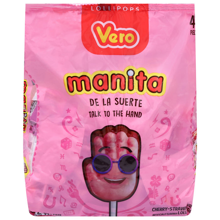 Paletas Vero Manita sabor cereza y fresa, 40 unidades de 14 g (0.49 oz) cada una
