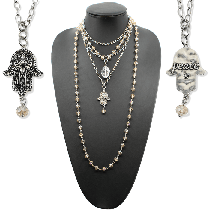 Peace Hamsa Rosary Necklace Layering Set