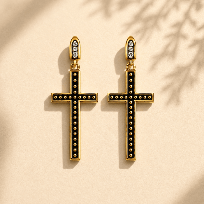 Peace & Love Black Cross Earrings