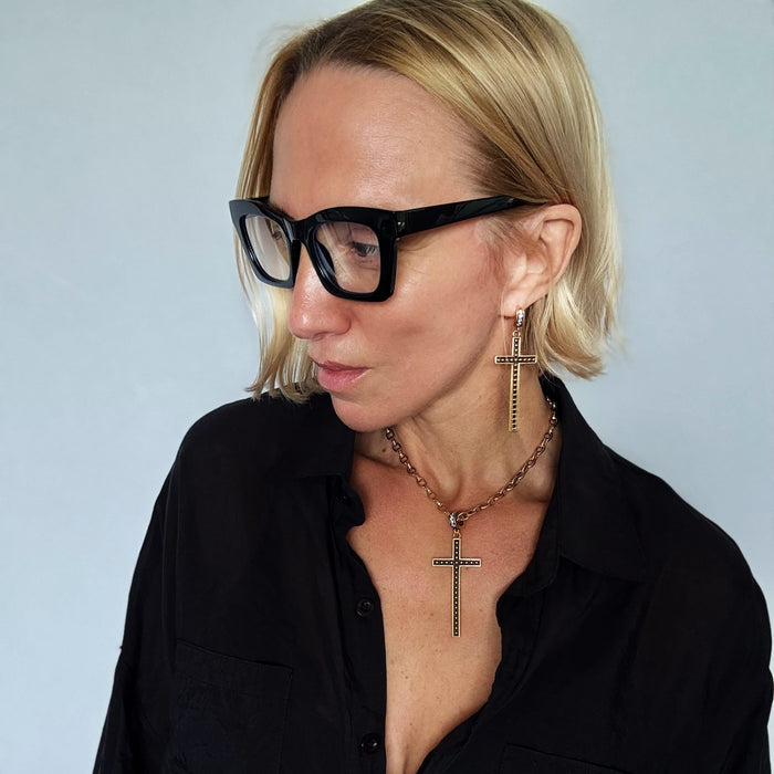 Peace & Love Black Cross Earrings