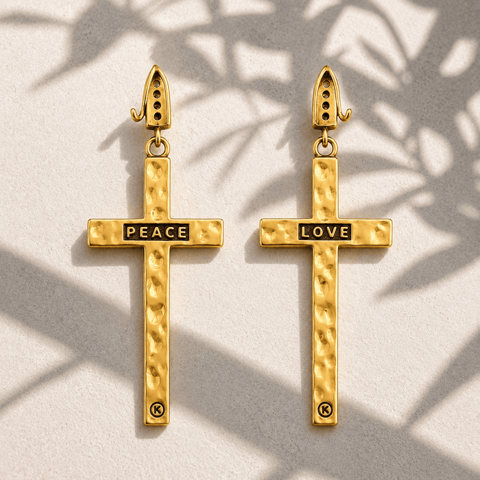 Peace & Love Black Cross Earrings