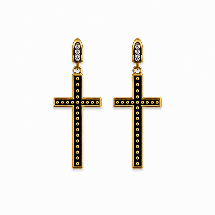 Peace & Love Black Cross Earrings