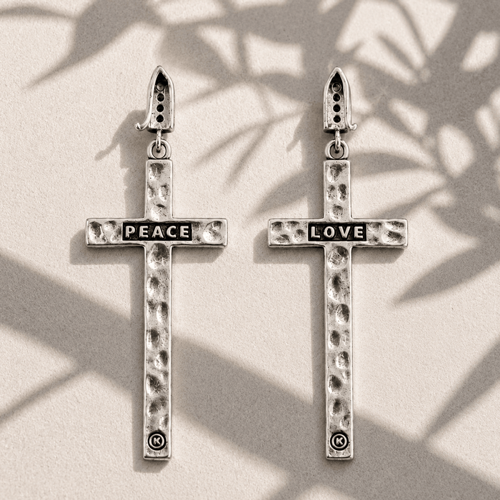 Peace & Love Black Cross Earrings