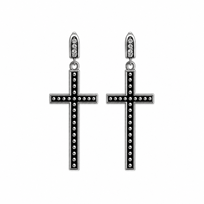 Peace & Love Black Cross Earrings