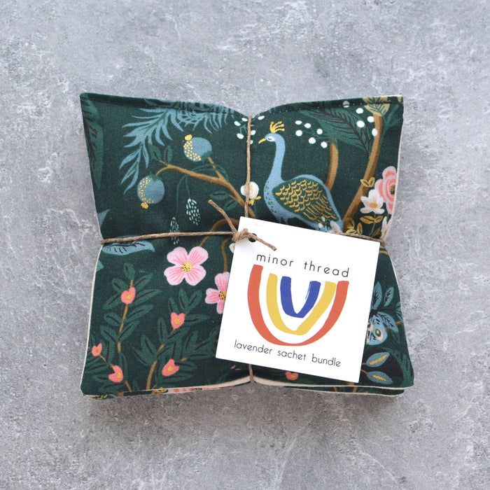 Peacock Garden Deep Teal Cotton Lavender Sachet Bundle