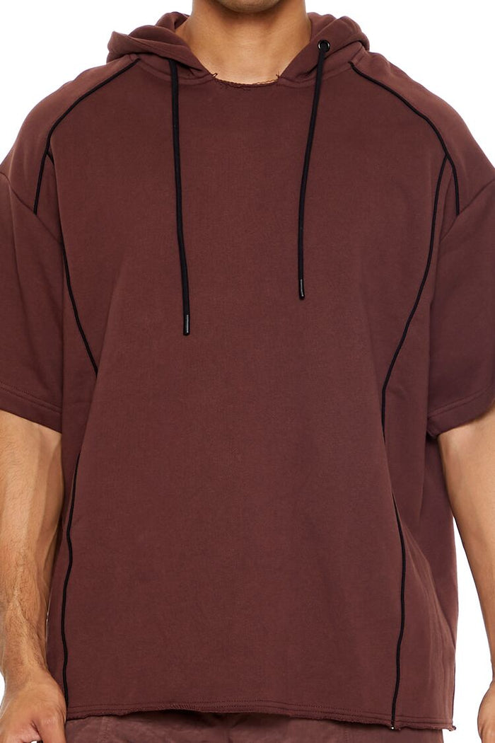 Piped-Trim Short-Sleeve Hoodie