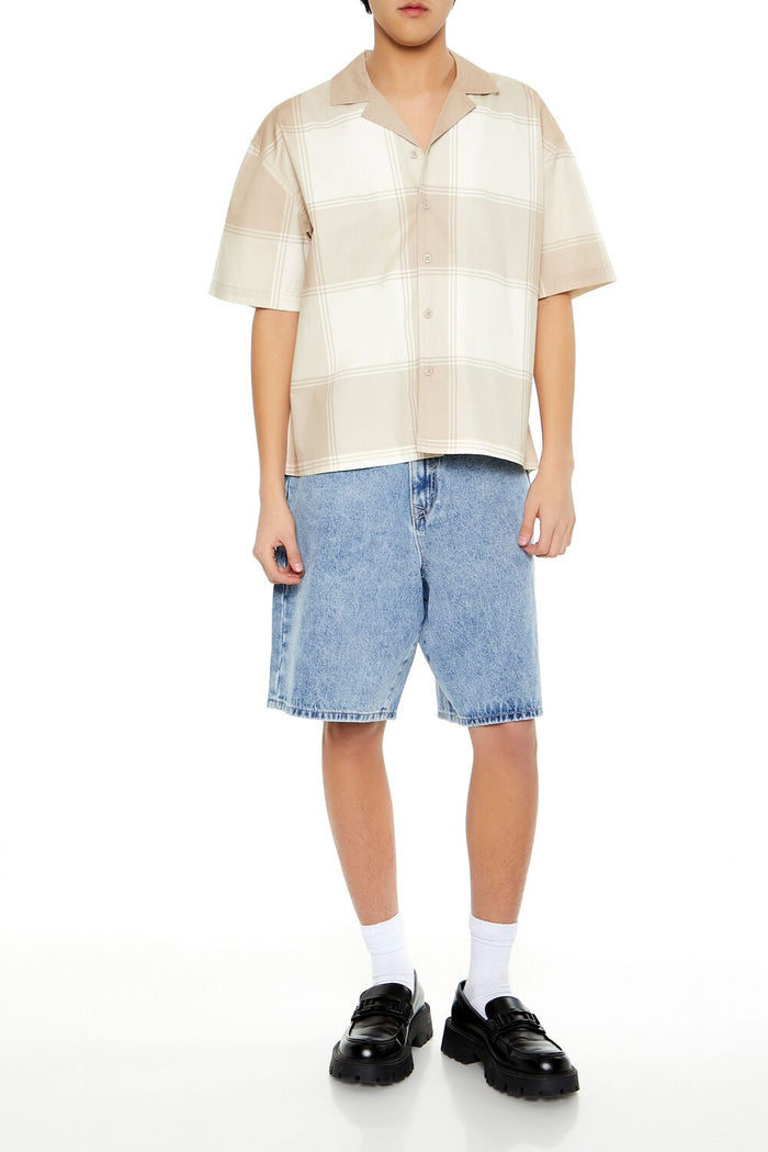 Plaid Drop-Sleeve Cropped Shirt