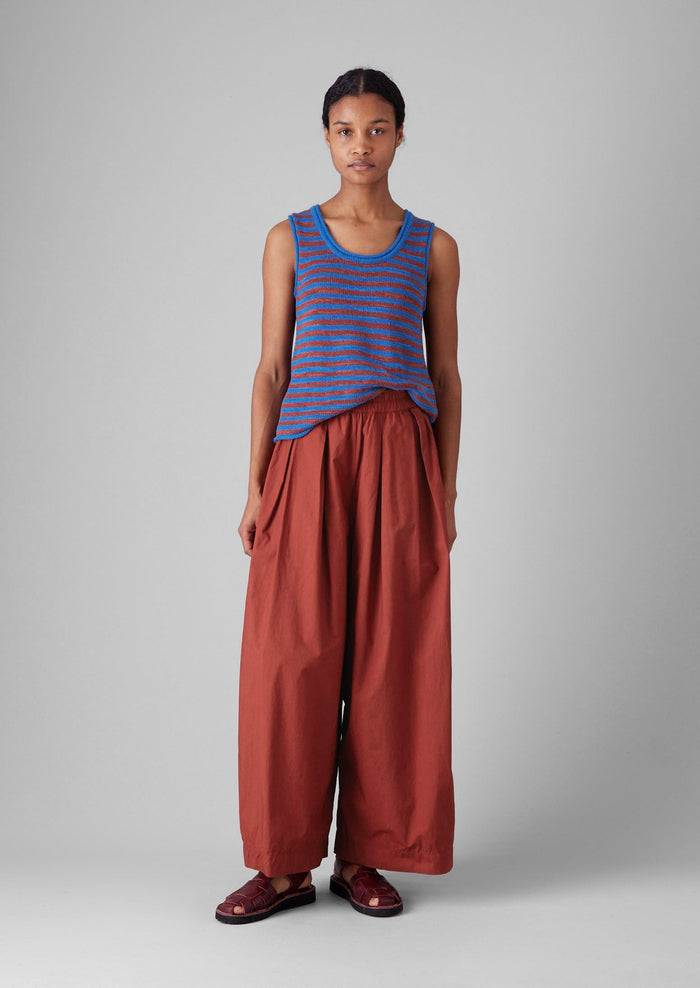 Pleated Cotton Poplin Pull On Trousers | Brick