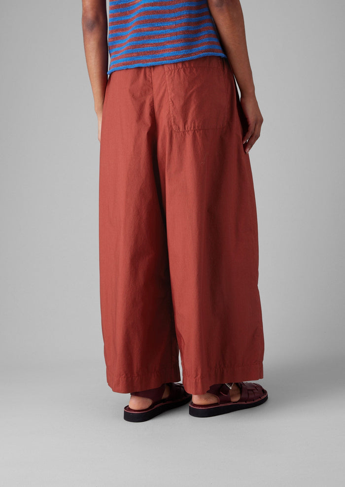 Pleated Cotton Poplin Pull On Trousers | Brick