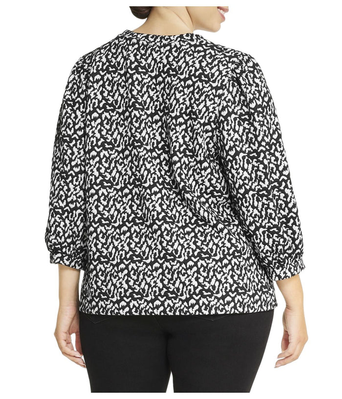 Plus Size Balloon Sleeve Jacquard Top
