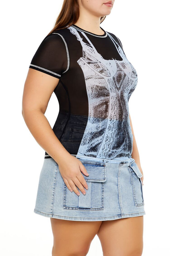 Plus Size Bustier Graphic Baby Tee