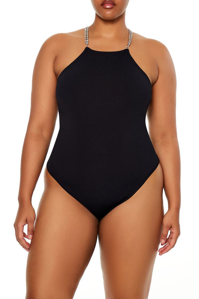 Plus Size Faux Gem Sweater-Knit Bodysuit
