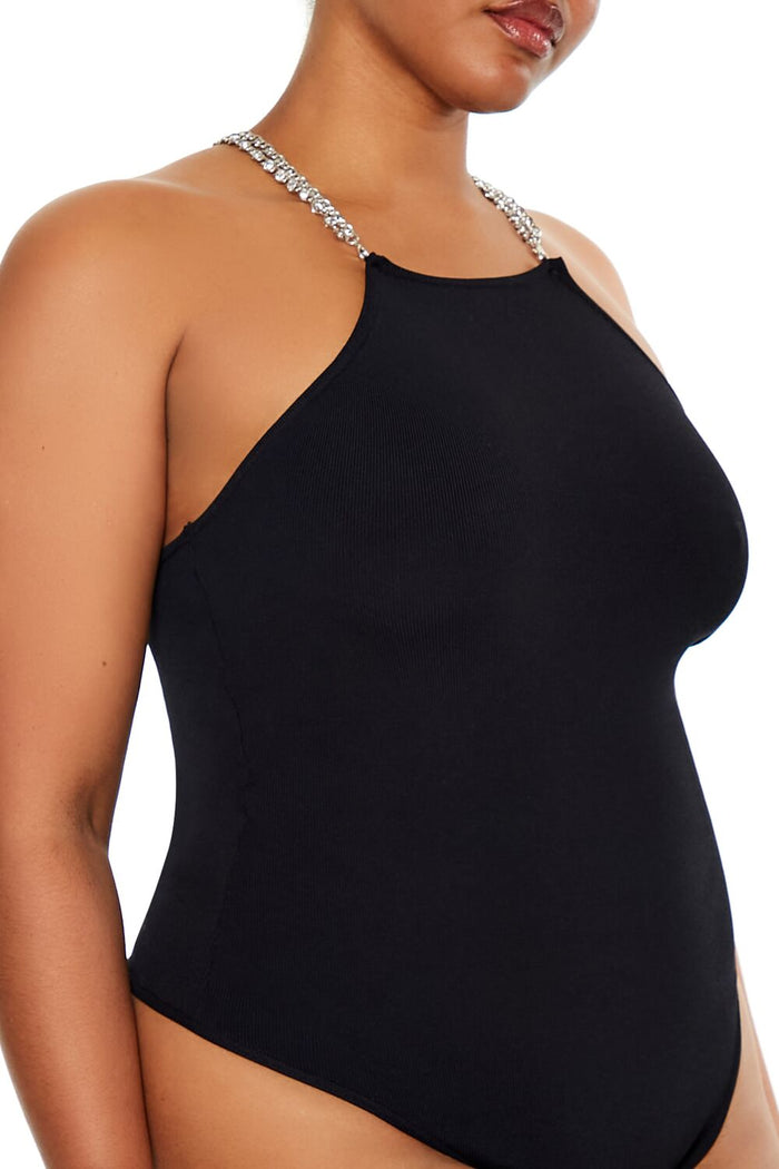 Plus Size Faux Gem Sweater-Knit Bodysuit