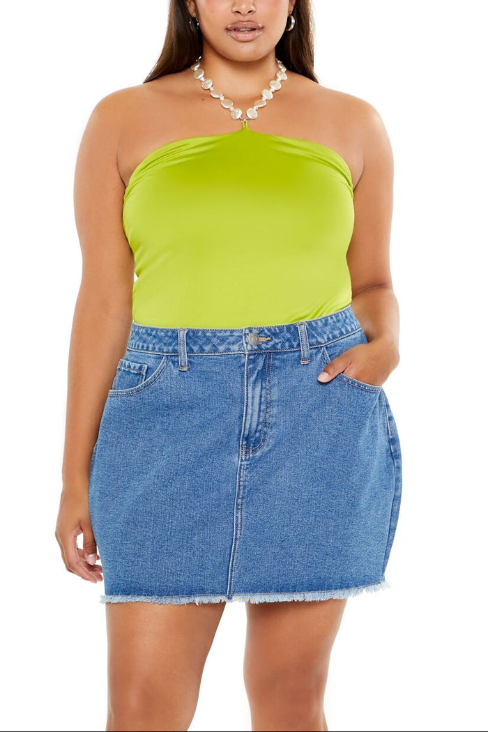 Plus Size Faux Pearl Halter Bodysuit