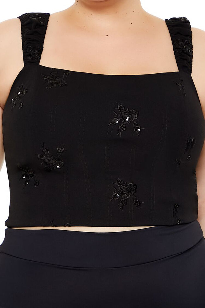 Plus Size Flower Sequin Crop Top
